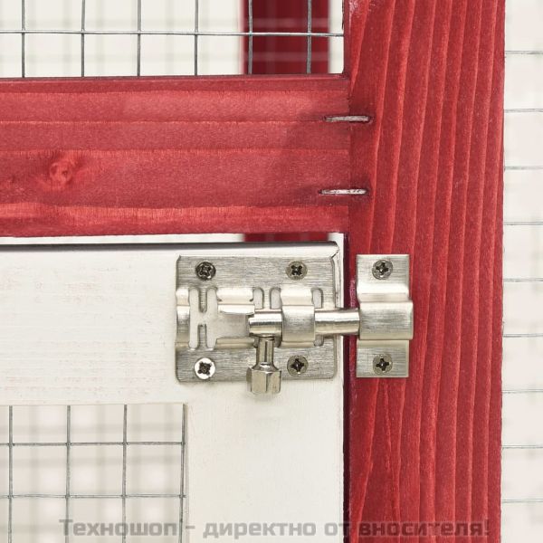 Клетка за зайци, червено и бяло, 140x63x120 см, чам масив