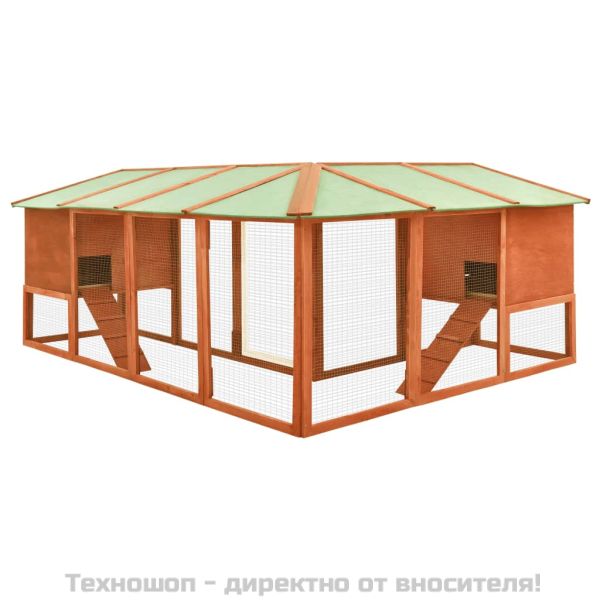 Външна клетка за зайци с пътечка, кафява, чам масив