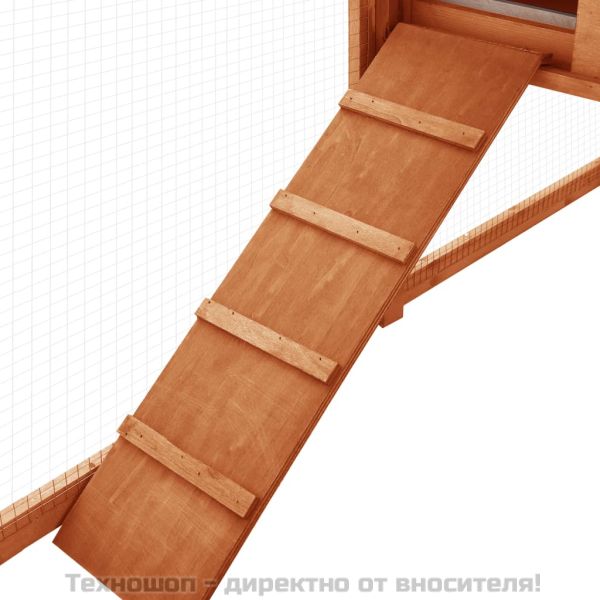 Външна клетка за зайци с пътечка, кафява, чам масив