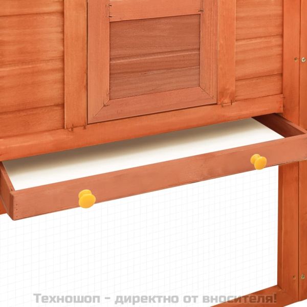 Външна клетка за зайци с пътечка, кафява, чам масив