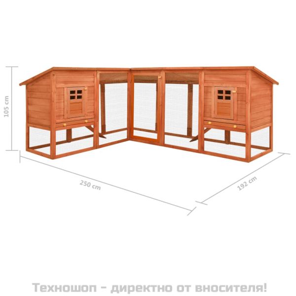 Външна клетка за зайци с пътечка, кафява, чам масив