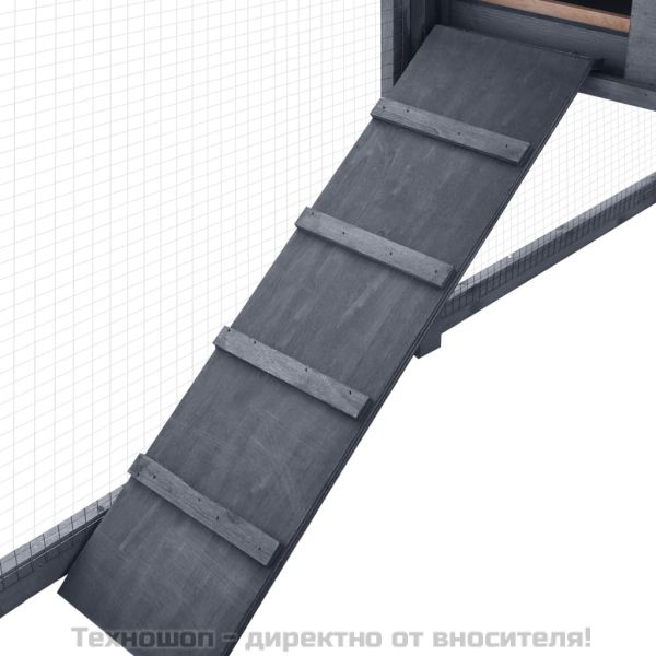 Външна клетка за зайци с пътечка, сиво и бяло, чам масив