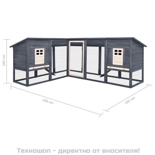 Външна клетка за зайци с пътечка, сиво и бяло, чам масив