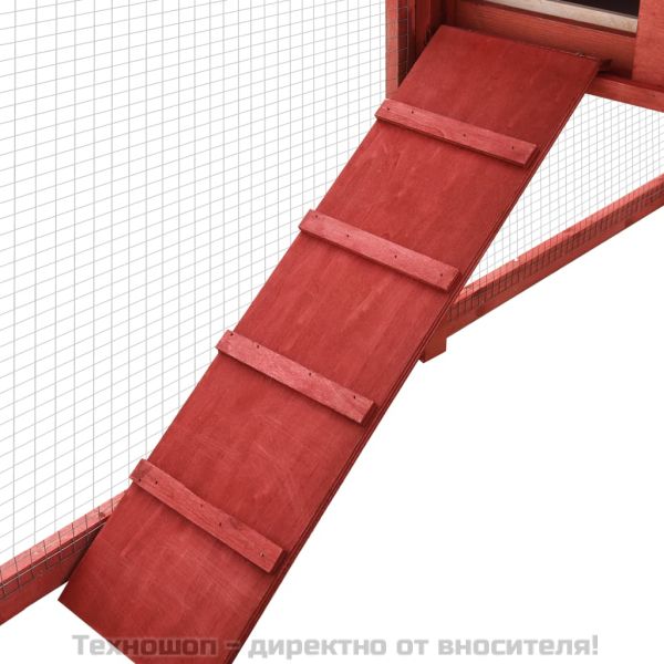 Външна клетка за зайци с пътечка, червено и бяло, чам масив