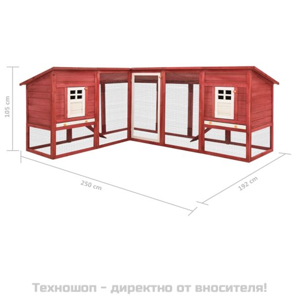 Външна клетка за зайци с пътечка, червено и бяло, чам масив