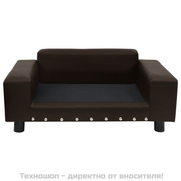 Кучешки диван, кафяв, 81x43x31 см, плюш и изкуствена кожа