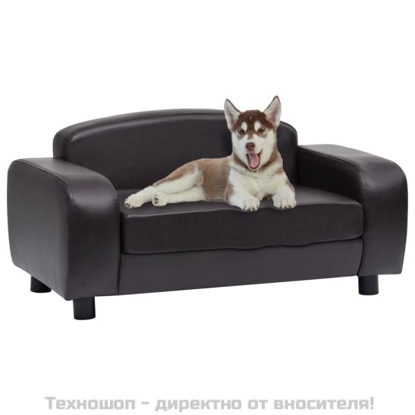 Кучешки диван, кафяв, 80x50x40 см, изкуствена кожа