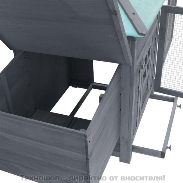 Птичарник с места за гнездене, сив, 190x72x102 см, масивен чам