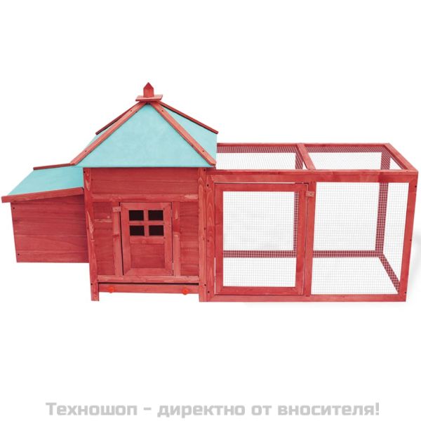 Птичарник с места за гнездене, червен, 190x72x102 см, масивен чам