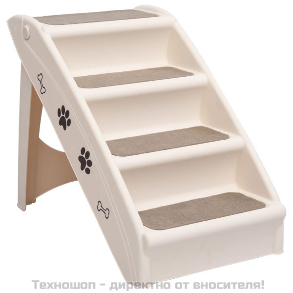 Сгъваеми стълби за кучета, кремави, 62x40x49,5 см