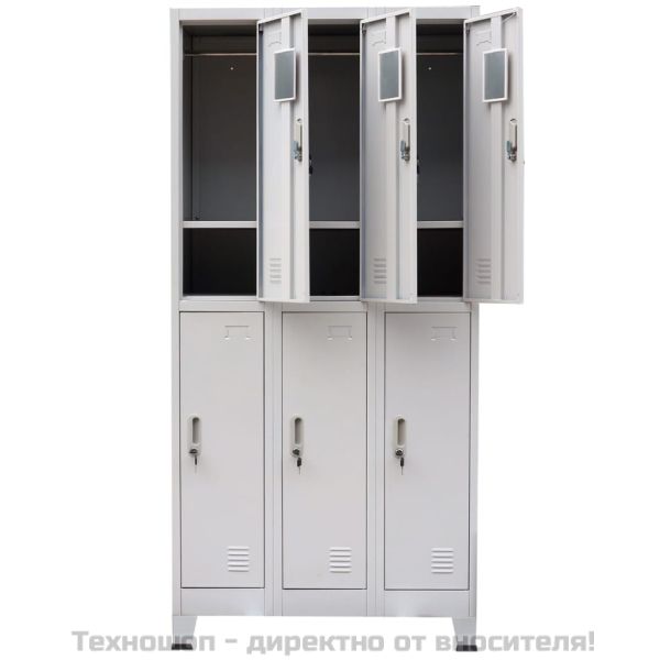 Заключващ се шкаф с 6 отделения, стомана, 90x45x180 см, сив