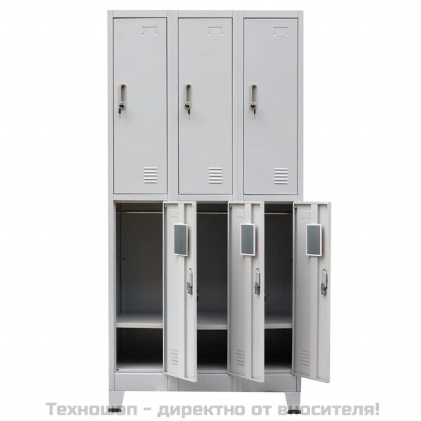 Заключващ се шкаф с 6 отделения, стомана, 90x45x180 см, сив