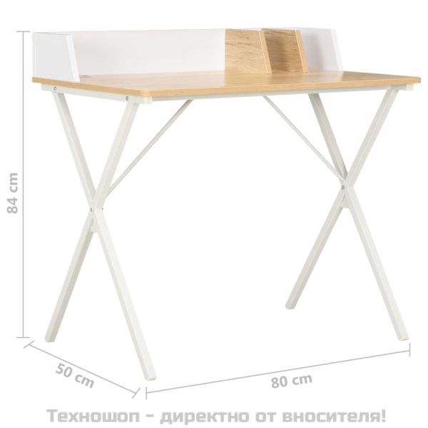 Бюро, бял и естествен цвят, 80x50x84 см