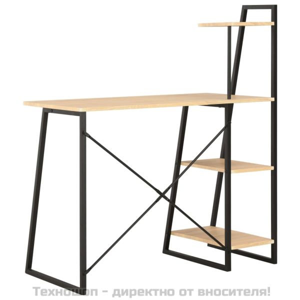 Бюро с модул с рафтове, черно и дъб, 102x50x117 см