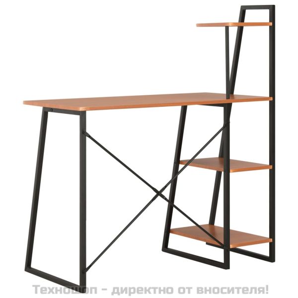 Бюро с модул с рафтове, черно и кафяво, 102x50x117 см