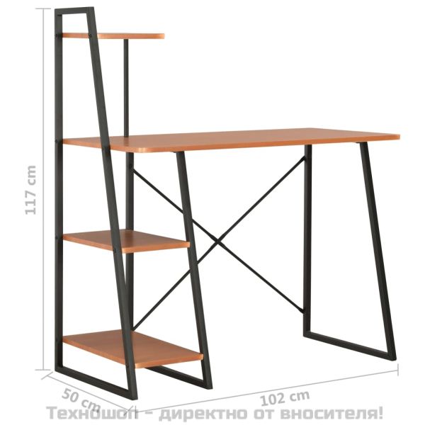 Бюро с модул с рафтове, черно и кафяво, 102x50x117 см