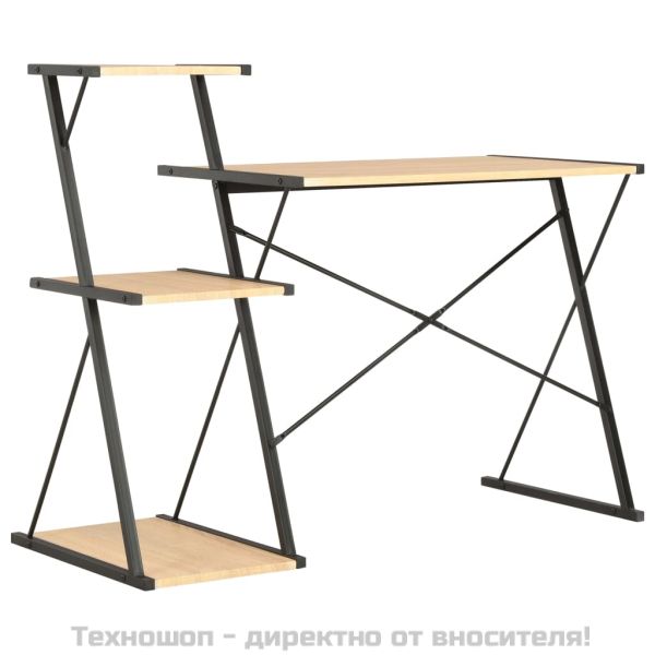 Бюро с рафт, черно и цвят дъб, 116x50x93 см