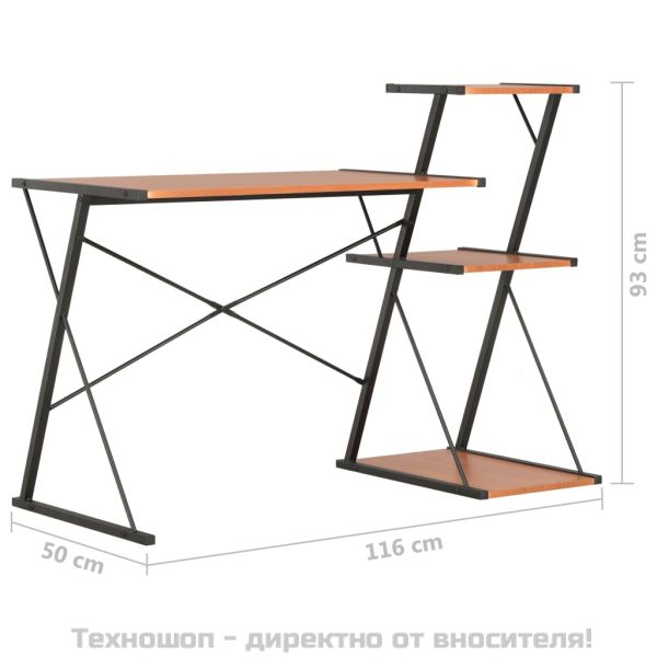 Бюро с рафт, черно и кафяво, 116x50x93 см