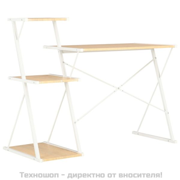 Бюро с рафт, бяло и дъб, 116x50x93 см