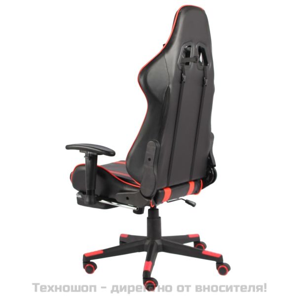 Въртящ геймърски стол с подложка за крака, червен, PVC