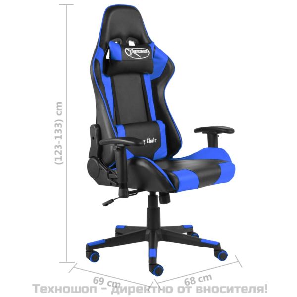 Въртящ геймърски стол, син, PVC