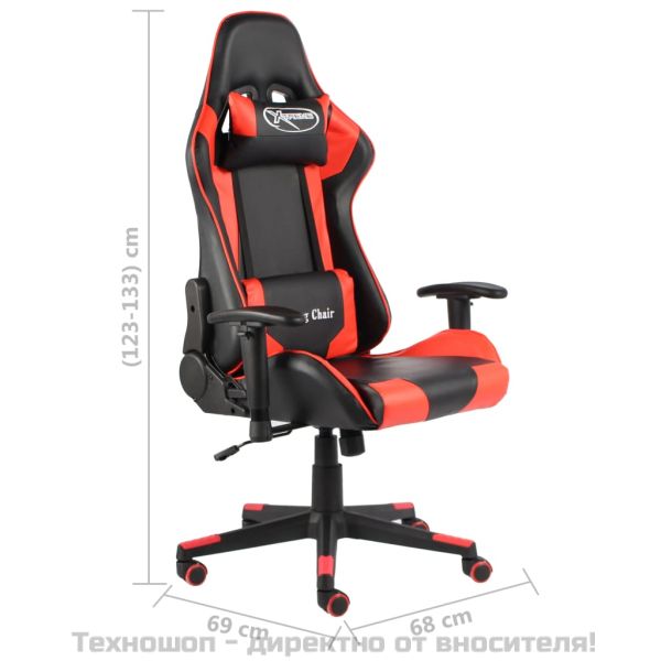 Въртящ геймърски стол, червен, PVC