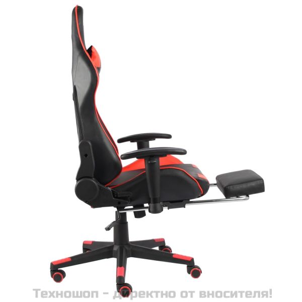 Въртящ геймърски стол с подложка за крака, червен, PVC