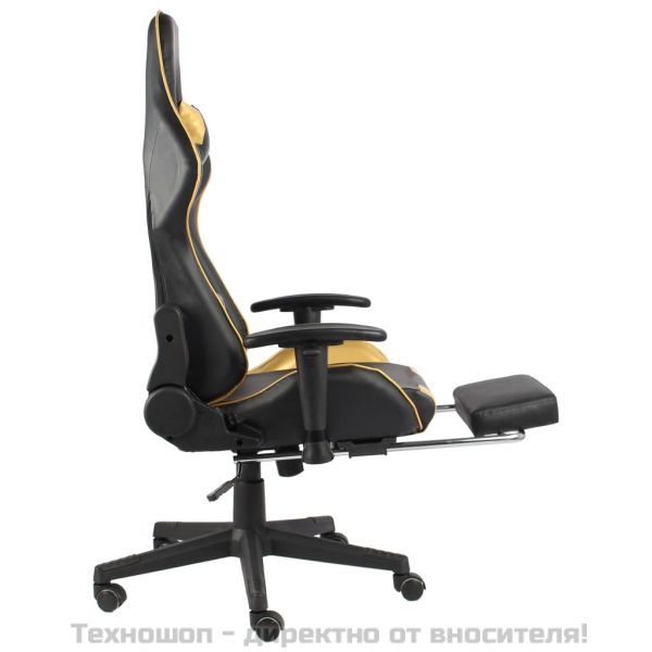 Въртящ геймърски стол с подложка за крака, златист, PVC