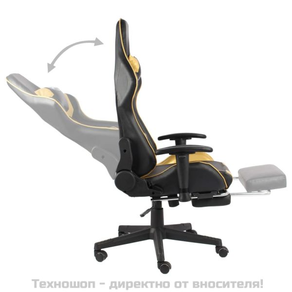 Въртящ геймърски стол с подложка за крака, златист, PVC