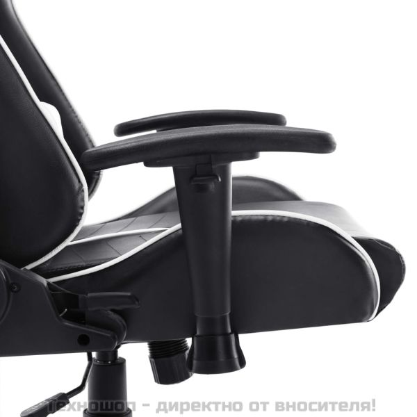 Геймърски стол, черно и бяло, изкуствена кожа