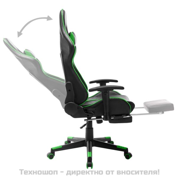 Геймърски стол с подложка крака черно и зелено изкуствена кожа