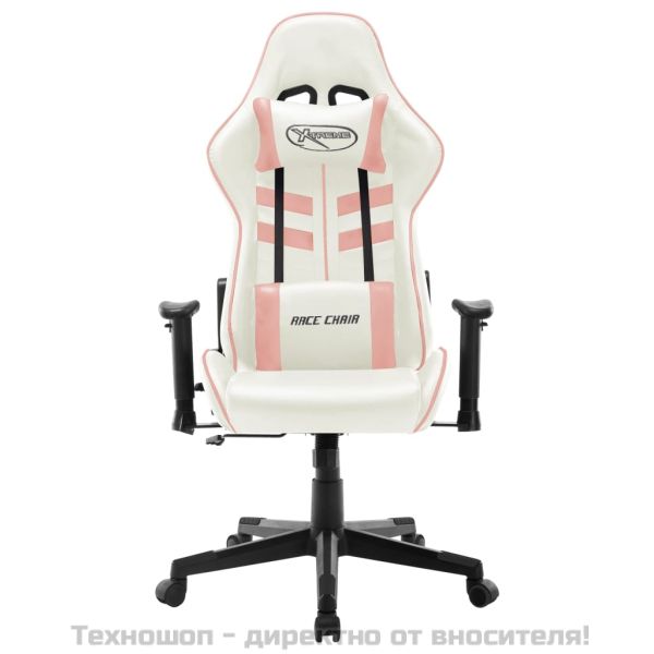 Геймърски стол, бяло и розово, изкуствена кожа