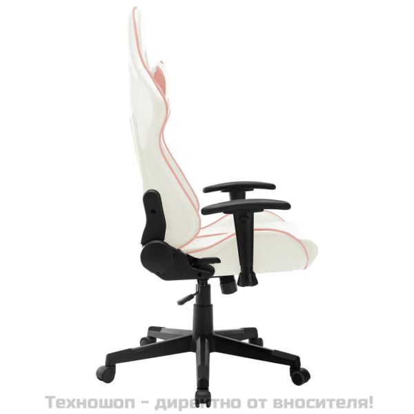 Геймърски стол, бяло и розово, изкуствена кожа