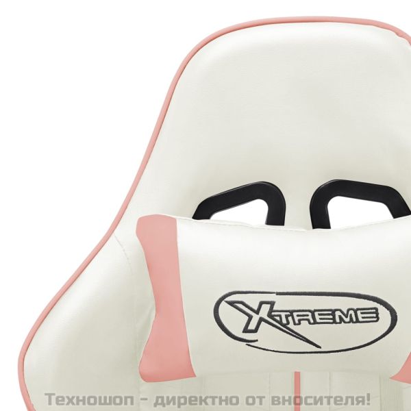 Геймърски стол, бяло и розово, изкуствена кожа