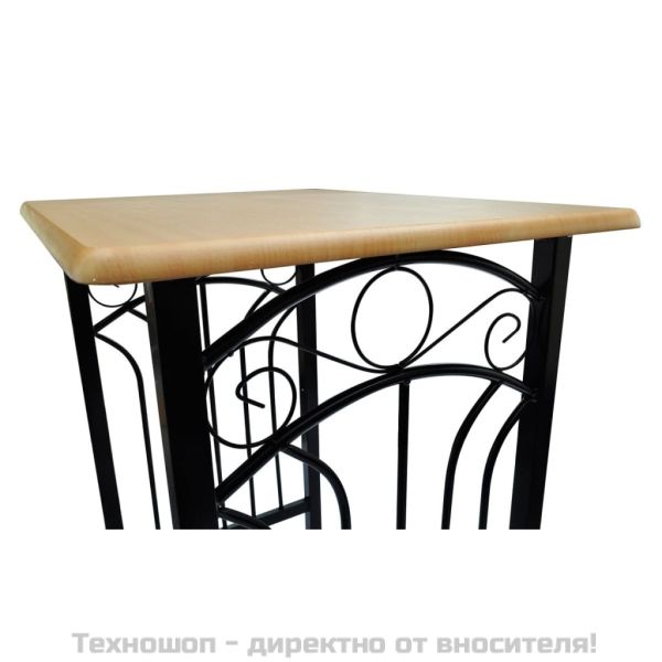 Трапезен комплект, жълтокафяво дърво, черна стомана