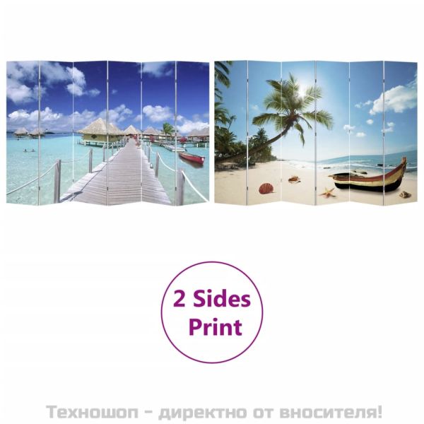 Сгъваем параван за стая, 217x170 см, плаж