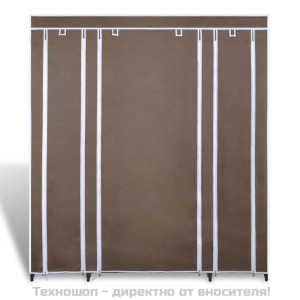Текстилен гардероб с отделения и летви, 45 x 150 x176 см, кафяв