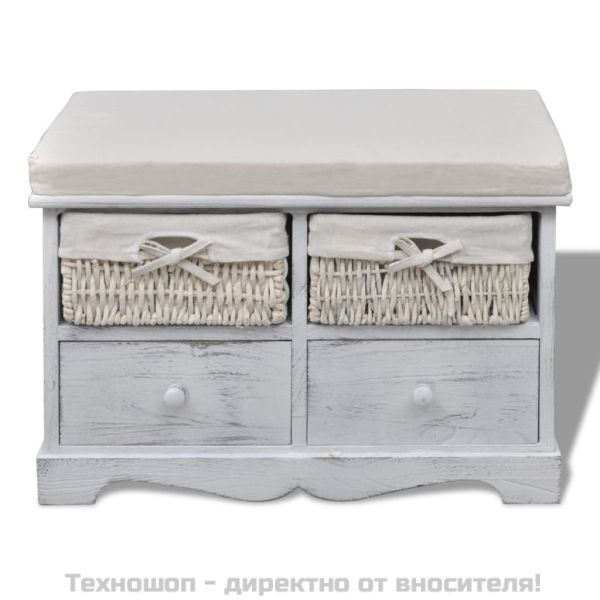 Пейка за съхранение, бяла, 62x33x42 см, дърво от пауловния