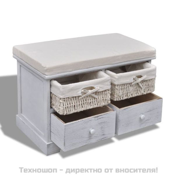 Пейка за съхранение, бяла, 62x33x42 см, дърво от пауловния