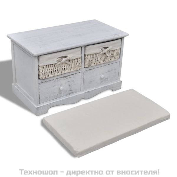 Пейка за съхранение, бяла, 62x33x42 см, дърво от пауловния