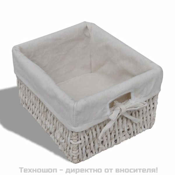 Дървен шкаф, 3 тъкани кошници отляво, бял