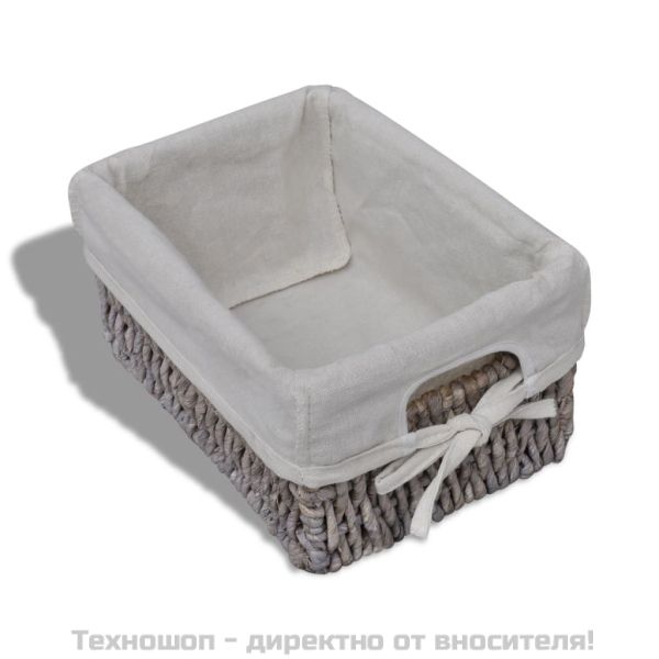 Кафяв дървен стелаж с 5 плетени кошници за съхранение