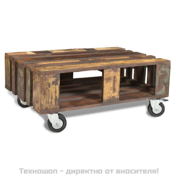 Холна маса от регенерирана дървесина, 4 колела