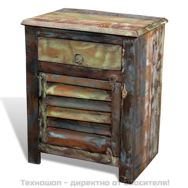 Шкаф/крайна маса с 1 чекмедже и врата, регенерирано дърво