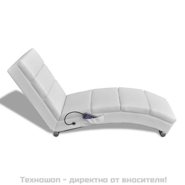 Масажен лаундж стол, бял, изкуствена кожа