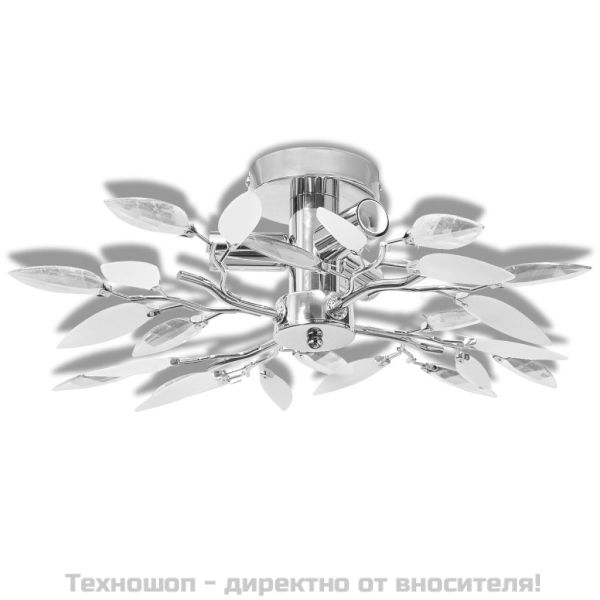 Лампа за таван бели и прозрачни листа от акрилен кристал, 3 крушки Е14