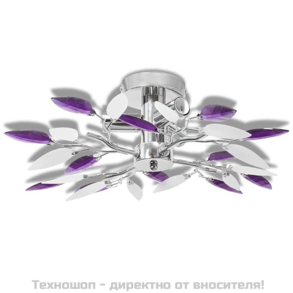 Полилей с бели и лилави листа от акрилен кристал, с 3 х Е14 ел. крушки
