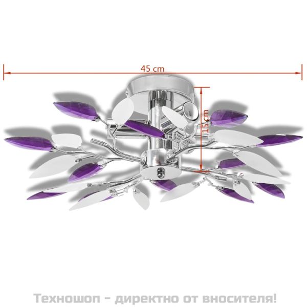 Полилей с бели и лилави листа от акрилен кристал, с 3 х Е14 ел. крушки