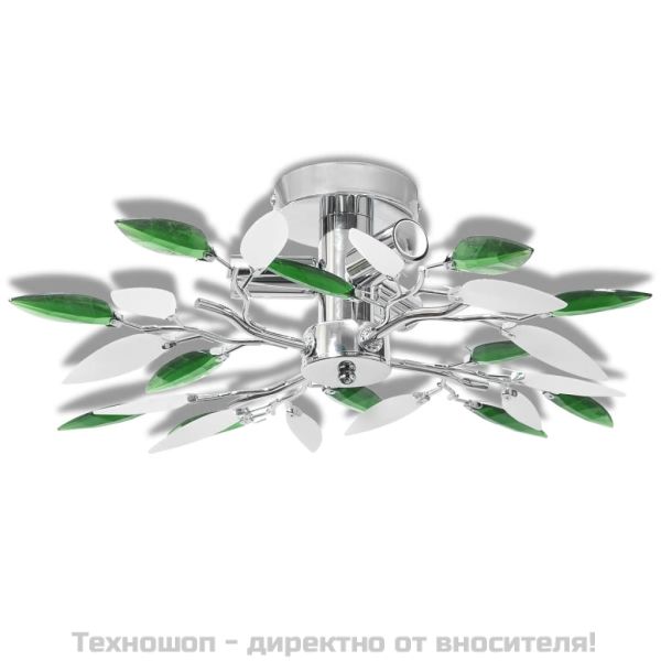 Полилей с бели и зелени листа от акрилен кристал, с 3 х Е14 ел. крушки