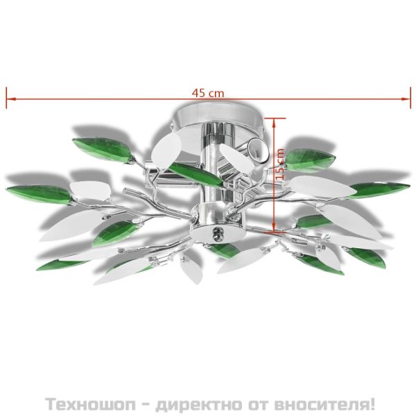 Полилей с бели и зелени листа от акрилен кристал, с 3 х Е14 ел. крушки